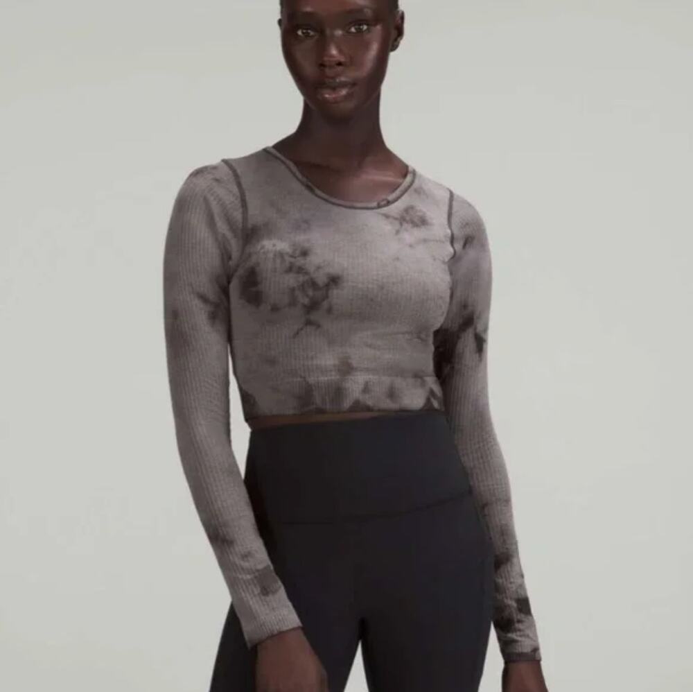 Lululemon Ebb to Street Long Sleeve Shirt Marble Dye in Black Granite